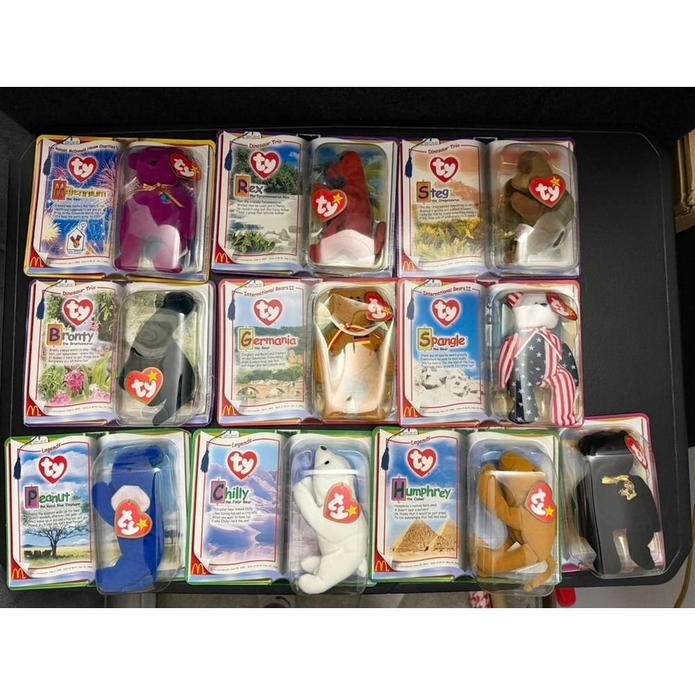 Ty Teenie Beanie Babies 2000 McDonalds Lot of 10 Millennium Rex Peanut Chilly